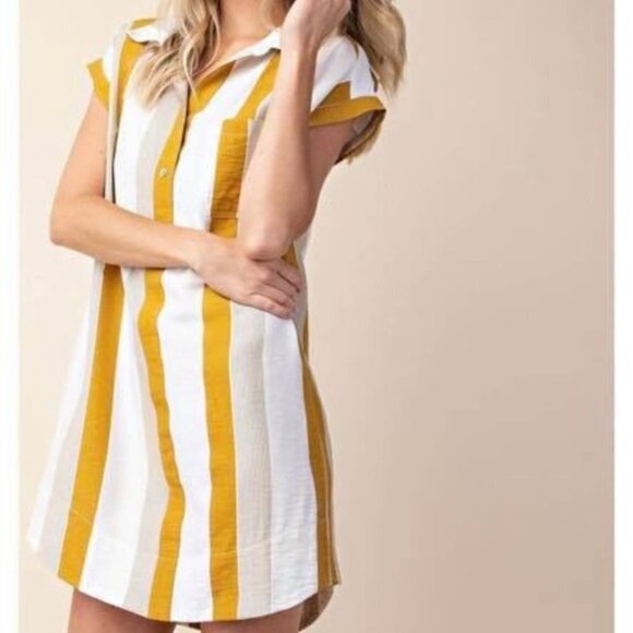 Kori | Yellow Gold Striped Tunic Top Dress - Picture 1 of 10